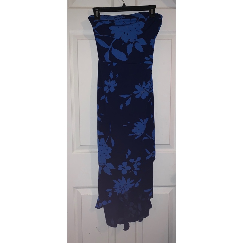 Strapless Blue Floral Dress